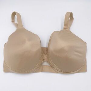 Cacique Lightly Lined Plunge Underwire Bra Size 42H Tan Nude Lace Mesh Nylon